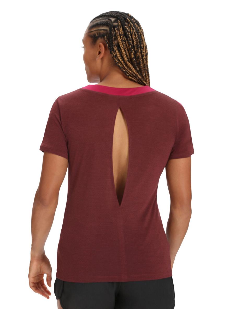 Cherry / Espresso Women's Icebreaker ZoneKnit™ Merino Short Sleeve Slit Back T Shirts | USA 1602MQZA